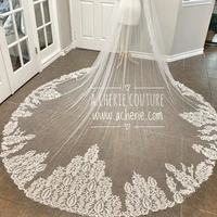 romantic bridal veils with appliqued edge tulle one layer 3 meters wedding veil elegant wedding accessories