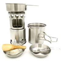 stainless steel wood stove cookware set camping stove tableware and cooking set wood stove with portable storage bag