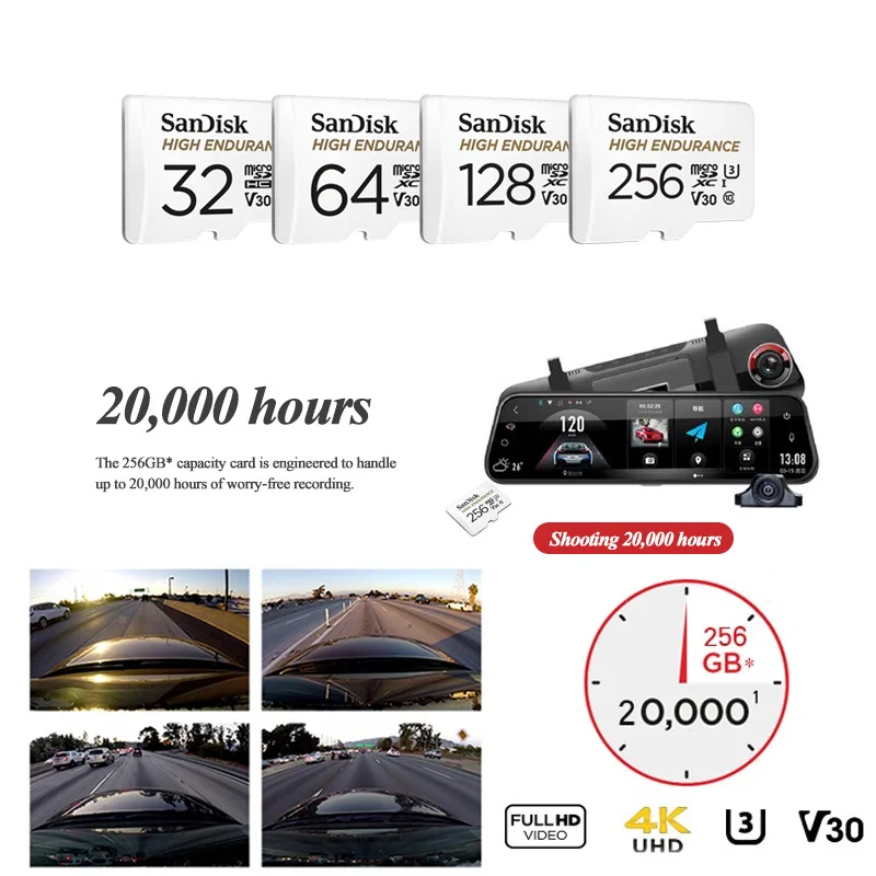 SanDisk видео мониторинг выносливость 32 Гб 64 microSDHC 256 ГБ SDSDQQ 128 4 к V30 класс 10 для MicroSDXC