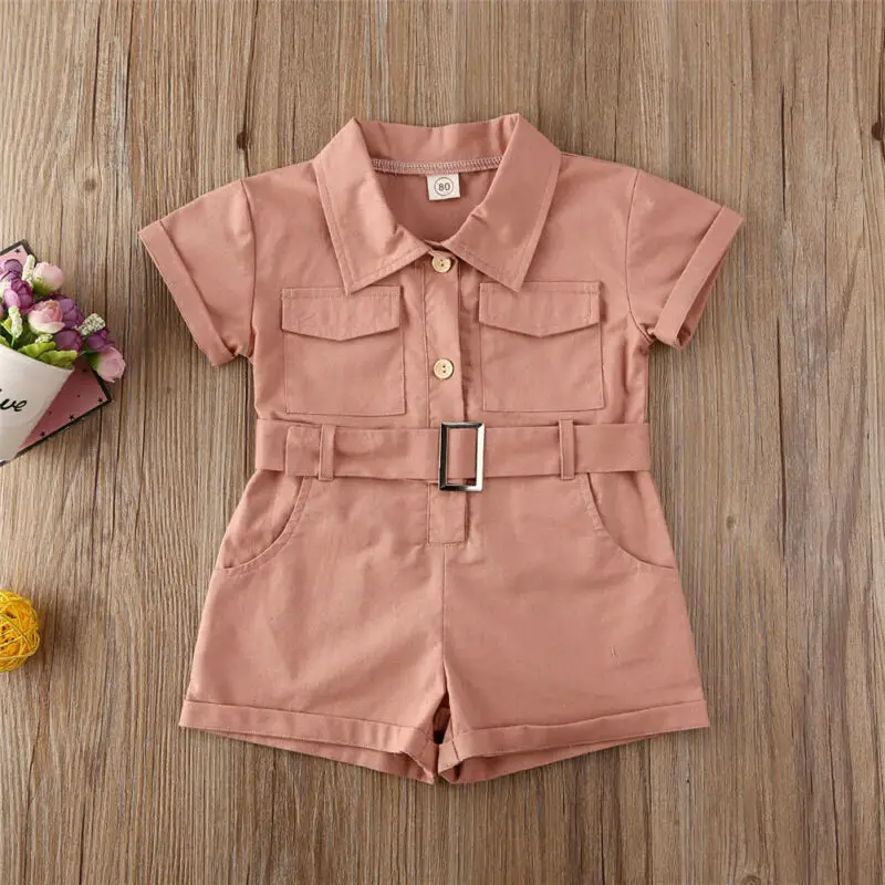 

1-6Y Toddler Baby Kid Girls Vintage Jumpsuit Belt Romper Solid Summer Children Girls Costumes Clothes