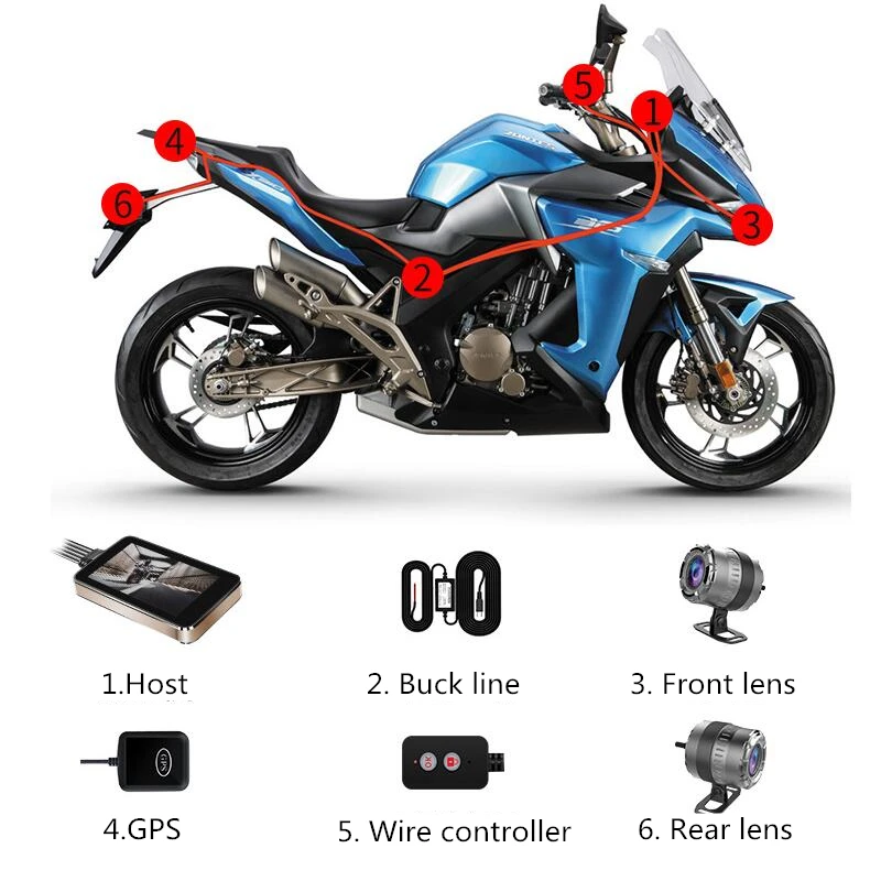Видеорегистратор для мотоцикла 1080P водонепроницаемый 4 дюйма сенсорный Wi Fi