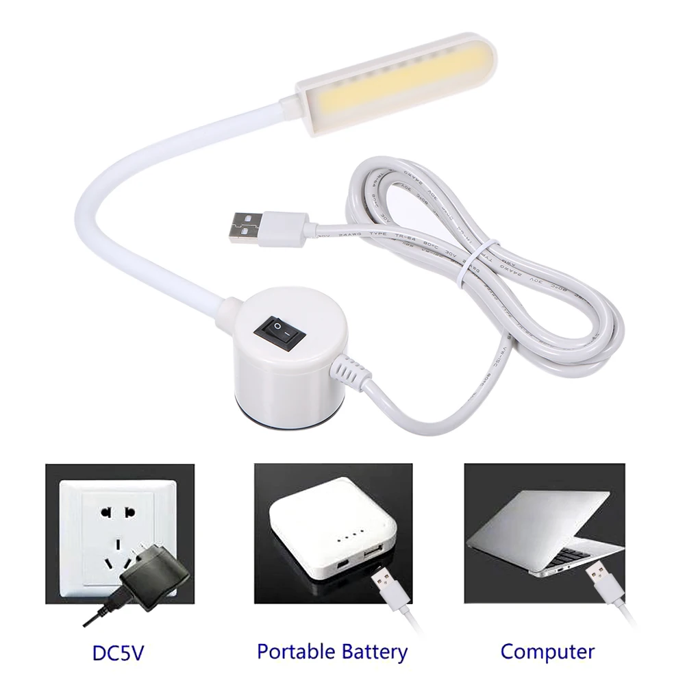 

DC5 V 6W COB Sewing Machine Light Lamp Fixed Base Flexible Bendable Tube Goose Neck Design for Housework Household Duties
