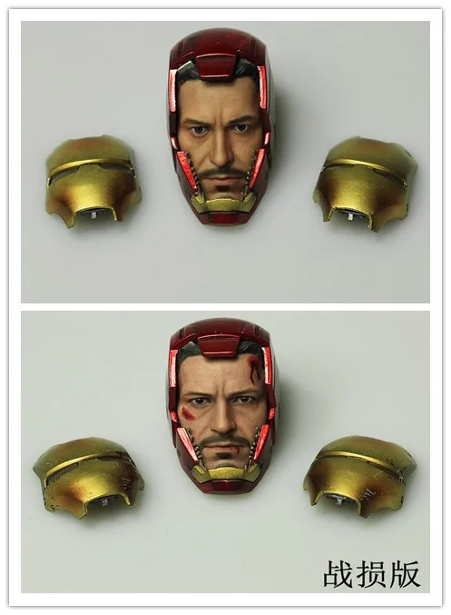

In stock 1/6 MK7 battle damaged version Tony helmet head sculpture for 12 inch male body
