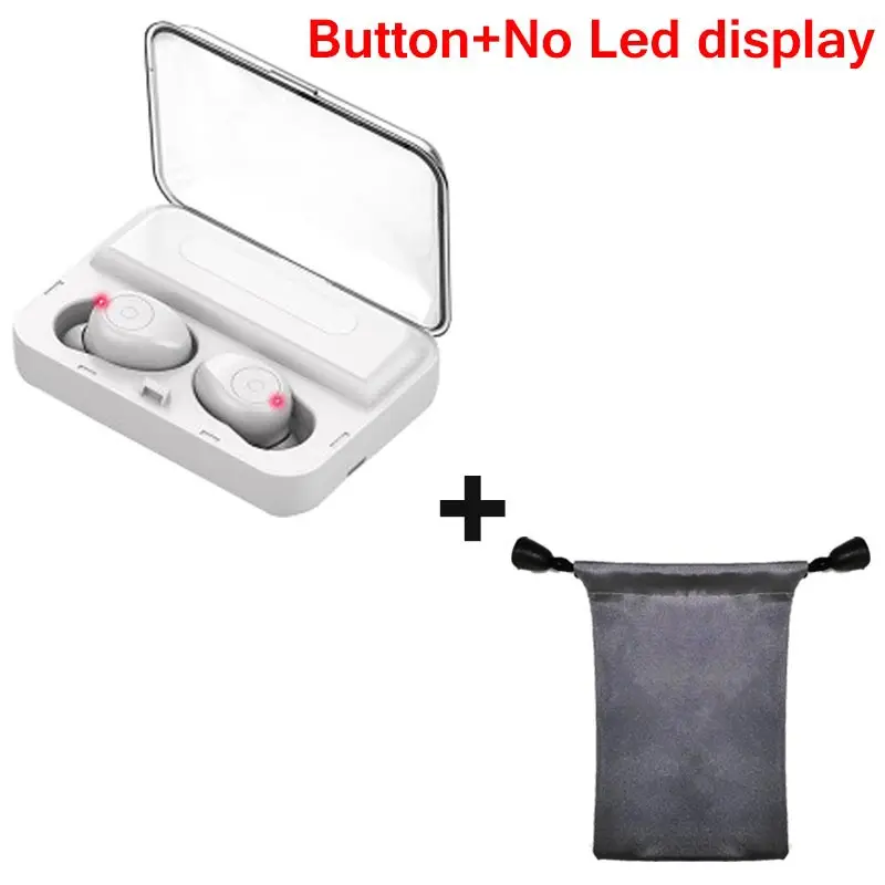 Button white add bag TWS F9-5 Беспроводные Bluetooth 5,0 мини наушники невидимые наушники 8D стерео часы светодиодный шумоподавление Гарнитура IPX7 водонепроницаемый - Цвет: Button white add bag