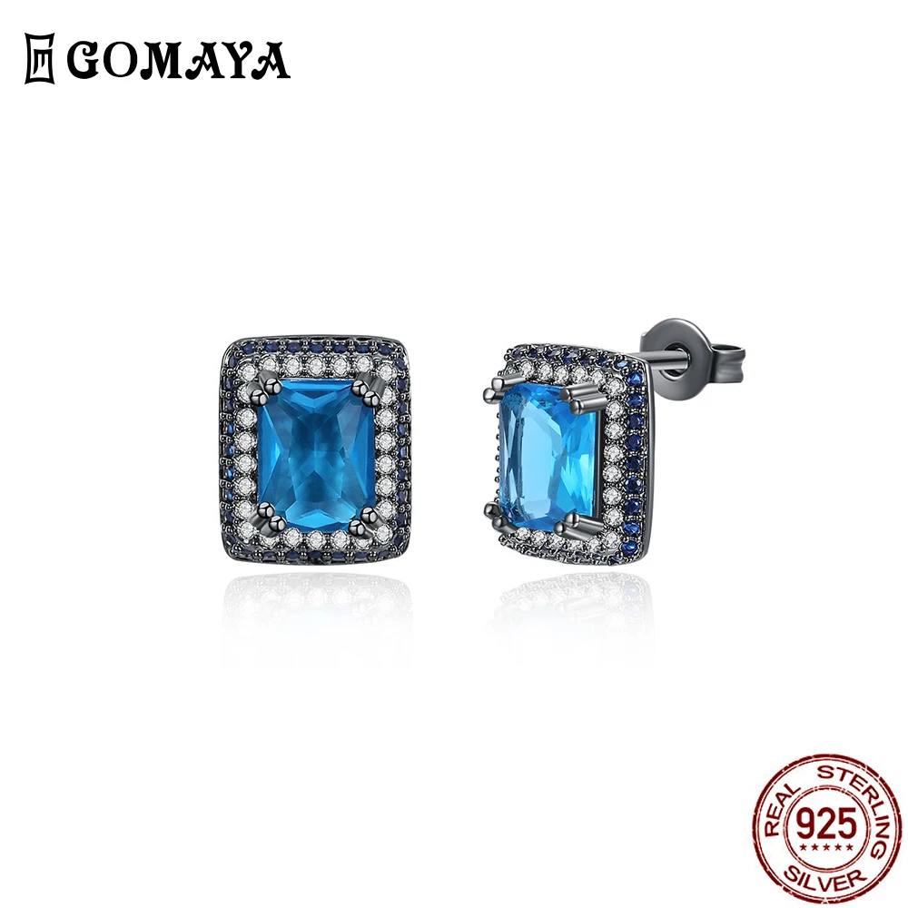 

GOMAYA Charm Design Earring Romantic Big Sky Blue Square Zirconia Stud Earrings Wedding Engagement Fashion Jewelry New Arrival