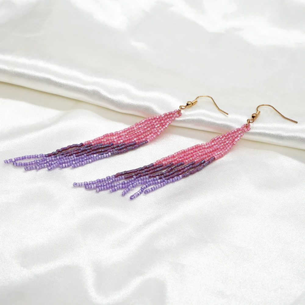 Богемные летние пляжные длинные серьги с кисточками для женщин бисер миюки