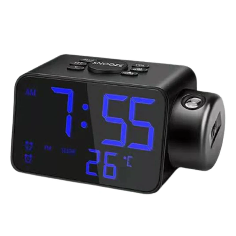 

T8 LED Digital Alarm Clock Watch Projector FM Radio Mirror Table Electronic Clocks Snooze Function 2 Alarm Temperature Display