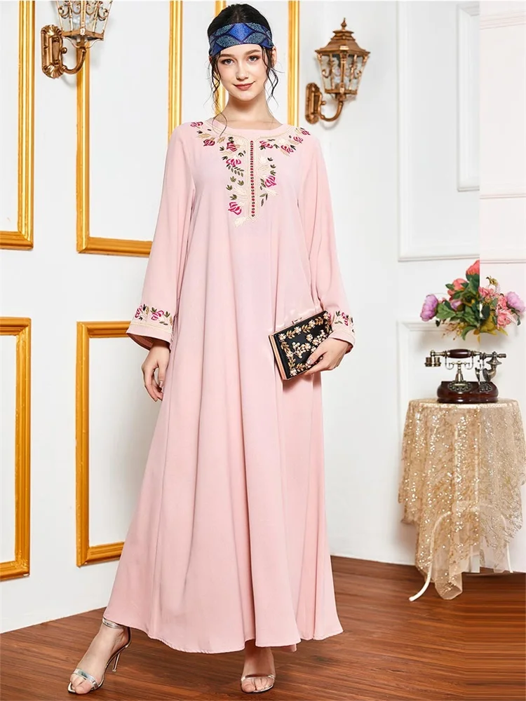 Женское платье с вышивкой Siskakia длинное розовое в этническом стиле свободное