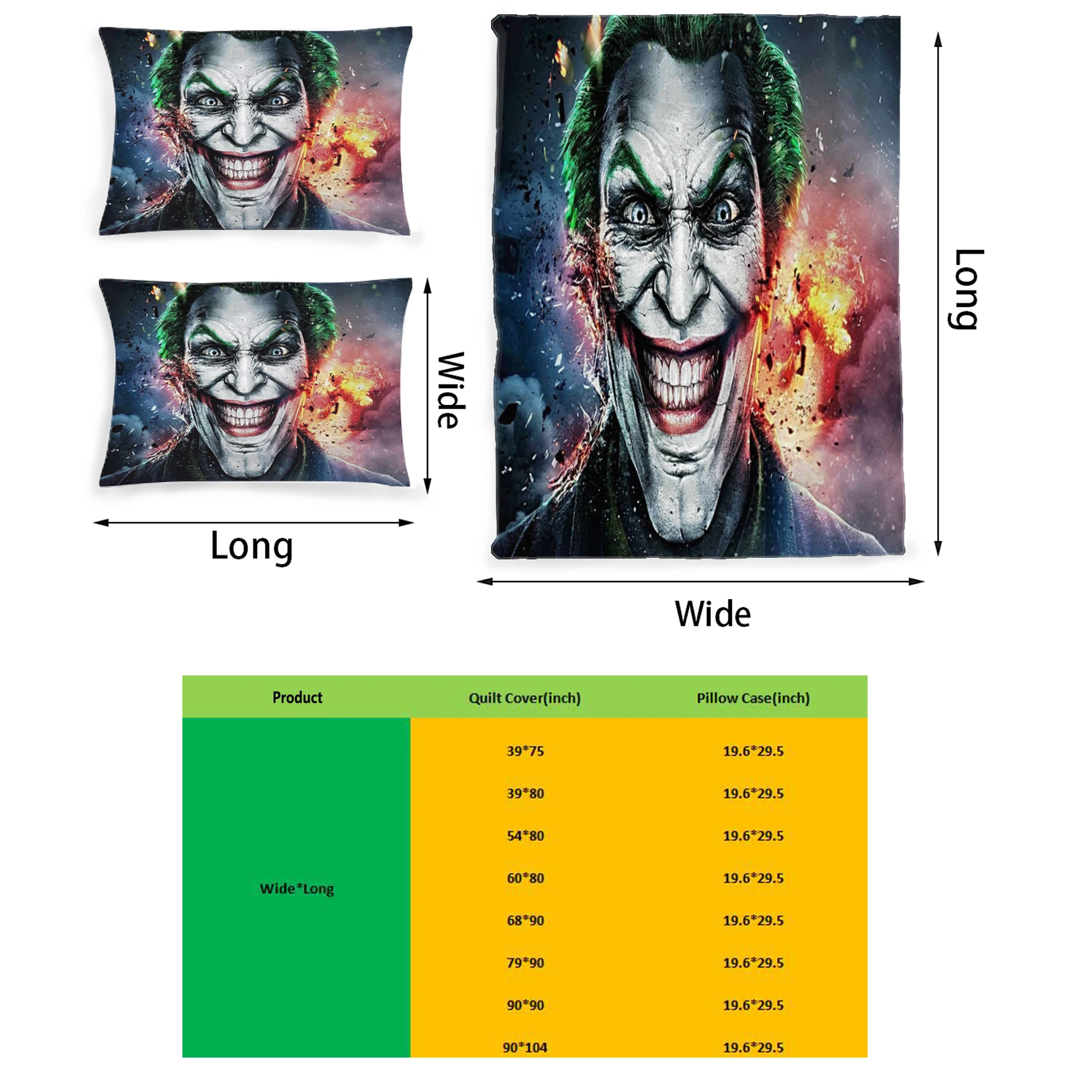 

The Joker Printed Bedding Set Pattern Printing Polyester Quilt Cover Set 3 Pieces Quilt Cover Pillow Cover Set