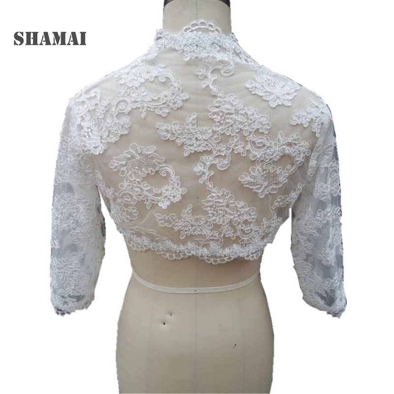 

SHAMAI Three Quarters Sleeve Lace Wedding Jacket White Bridal Coat Ivory Wedding Wraps Bolero