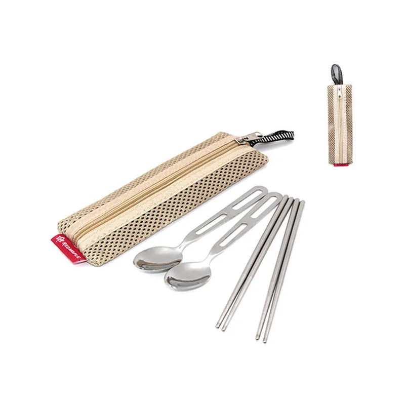 

Outdoor stainless steel cutlery set mountaineering camping barbecue portable spoon chopsticks four-piece set