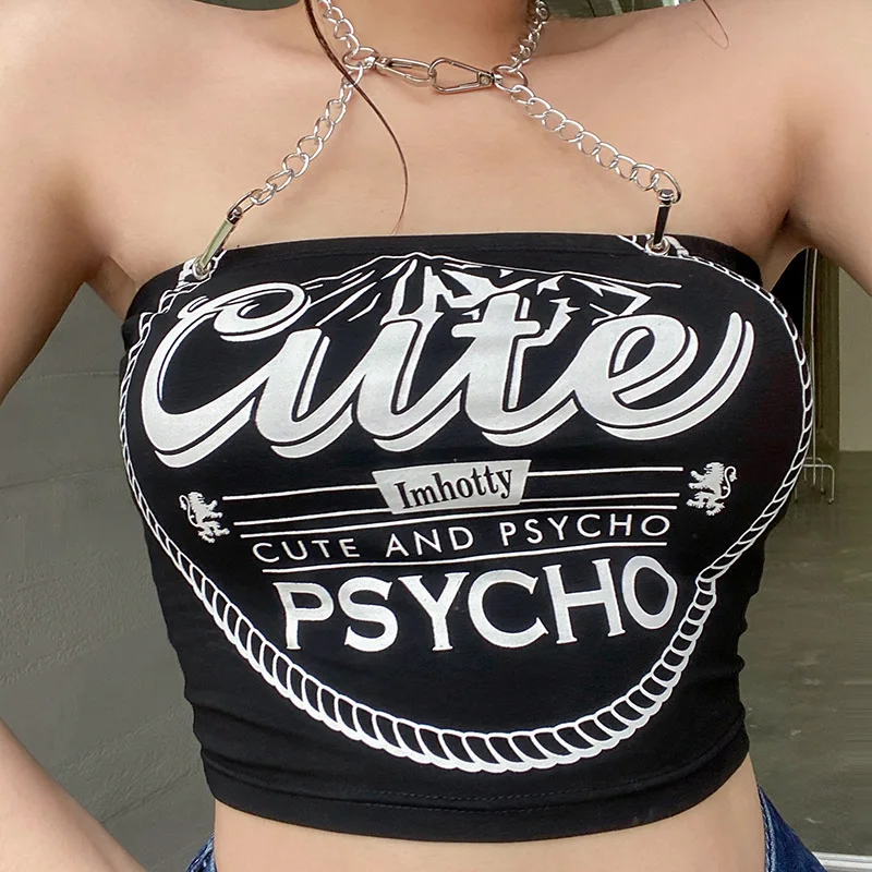 Летний женский сексуальный топ на бретельках с принтом цепей