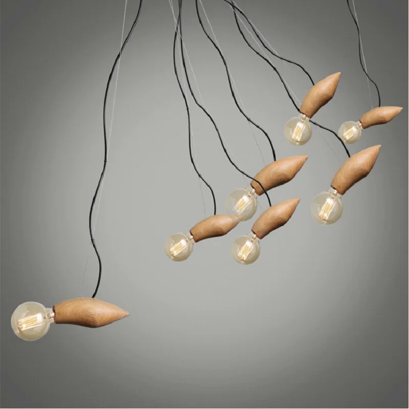 LukLoy LED Nordic Pendant Light Wood Hanging Lamp Modern Bedside Clothing Store Loft Single Head Solid Bar | Освещение