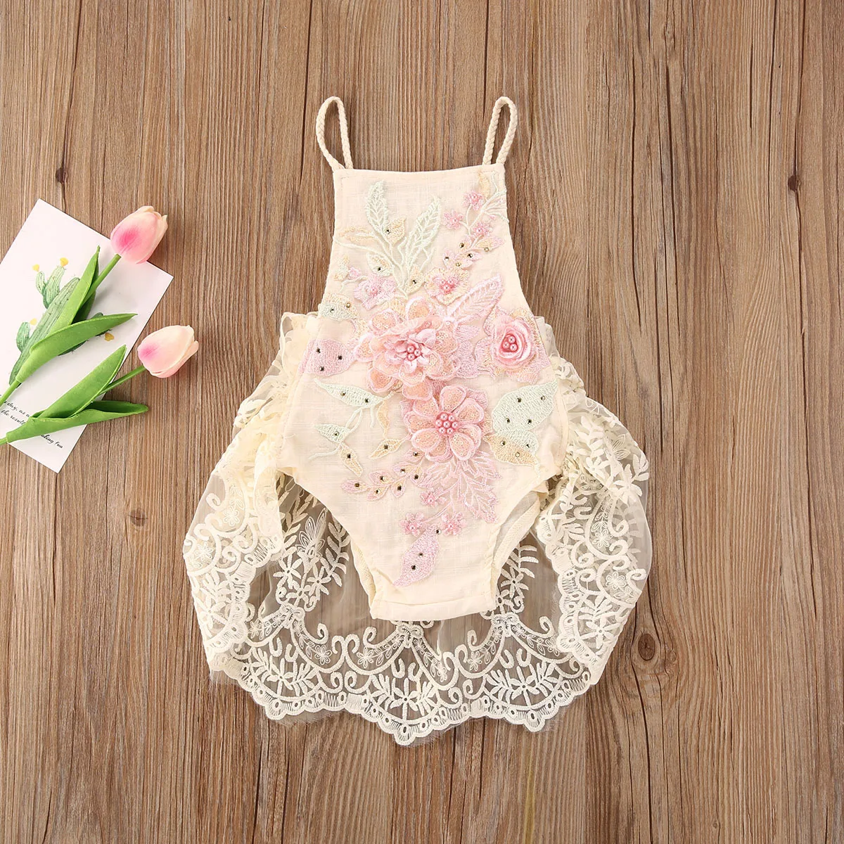 

Baby Lace Rompers 2020 Newborn Baby Girls Romper Lace Flowers Print Sleeveless Lovely Backless Jumpsuits 0-18M