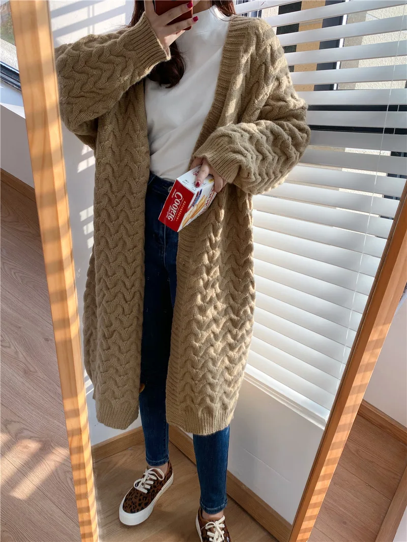 Женский Длинный свитер на осень и зиму кардиган утепленная куртка толстый