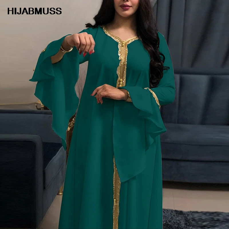 

Abaya Dress Dress Kaftan For Women Dubai Turkey Golden Ribbon Embroidery Loose Muslim Arabic Islamic Clothing White Blue Xxl