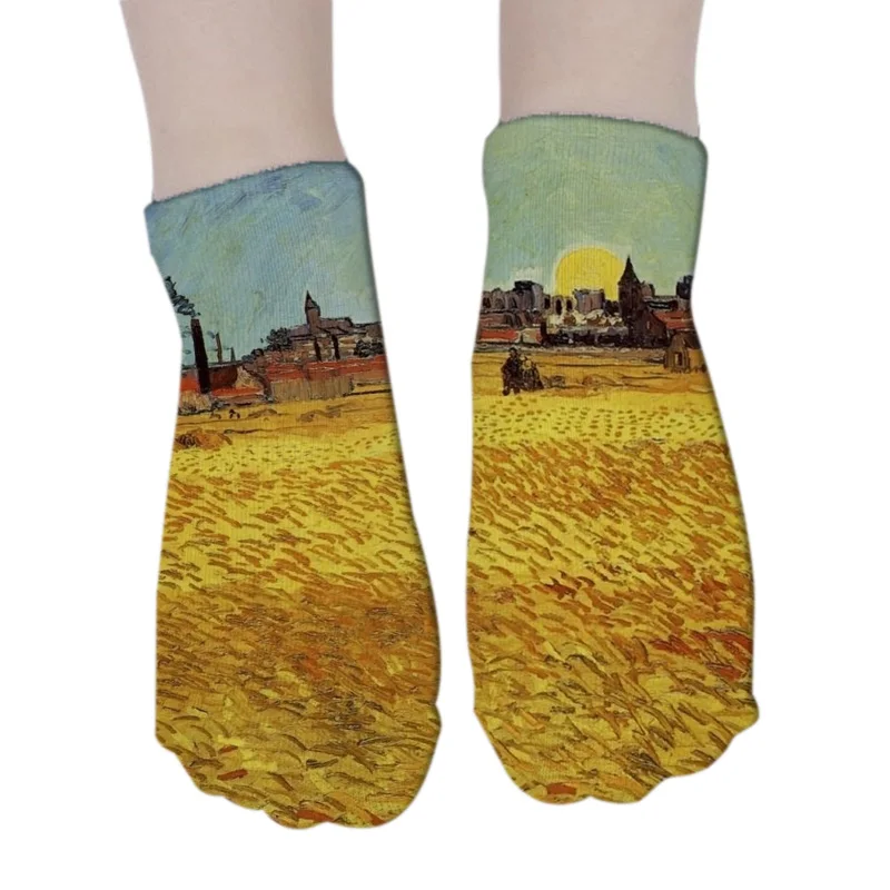 3D женские осенние хлопковые носки Ван Гог Картина маслом Звездная ночь Подсолнух