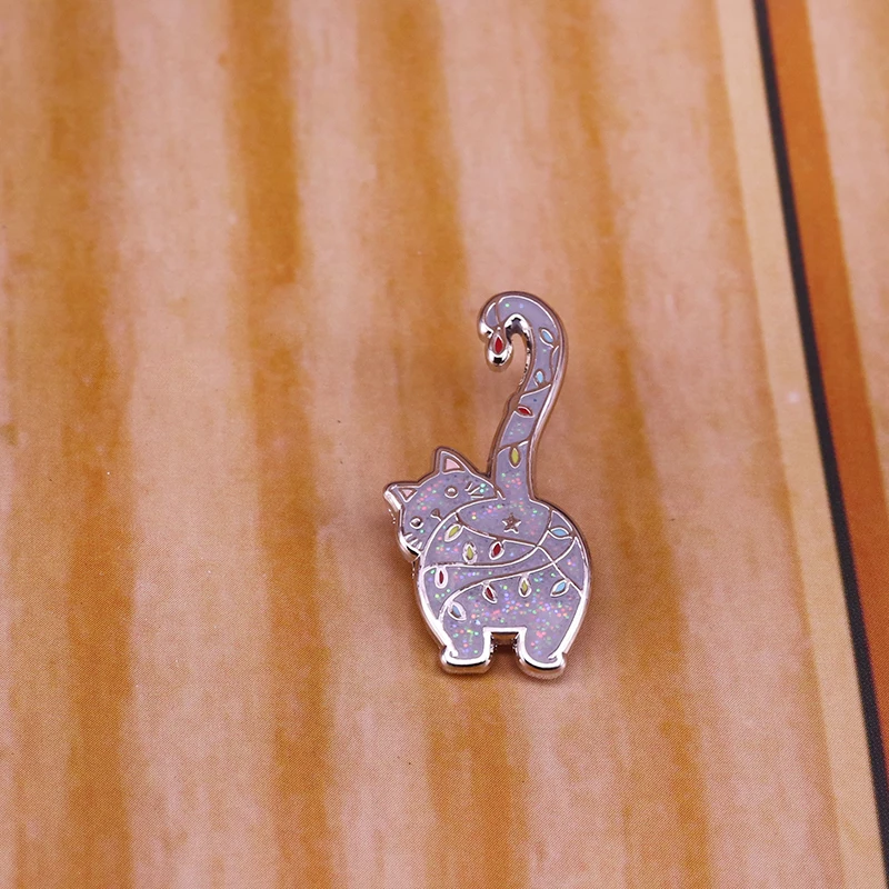 Cute Christmas cat pin in glitter gorgeous quirky festive jewelry | Украшения и аксессуары