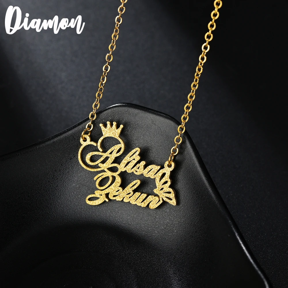 

Модное матовое ожерелье из нержавеющей стали с персонализированными буквами, Золотая Корона, Бабочка, подвеска с именем в подарок Diamon