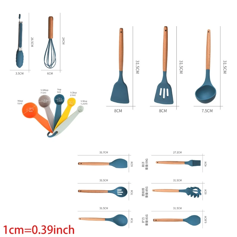 

Silicone Cooking Utensil Set Cooking Set Non-stick Heat Resistant Cookware Blue
