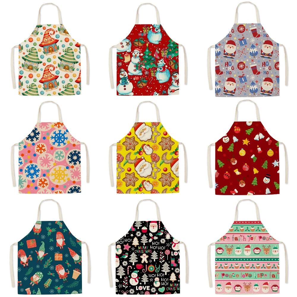 

Merry Christmas Theme Kitchen Apron For Woman Man Home Cooking Apron Sleeveless Adult Kids Household Cleaning Pinafore 1Pcs