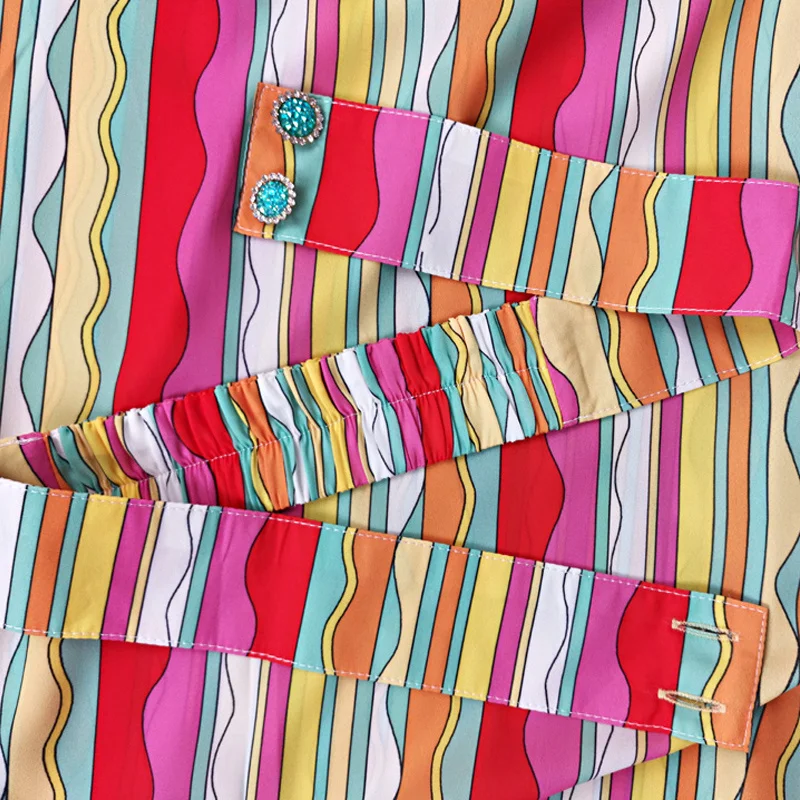 

Designer High Quality Summer New Women'S Bohemian Party Casual Striped Print Shawl Short Sleeve Elegant Chiffon Long Dress