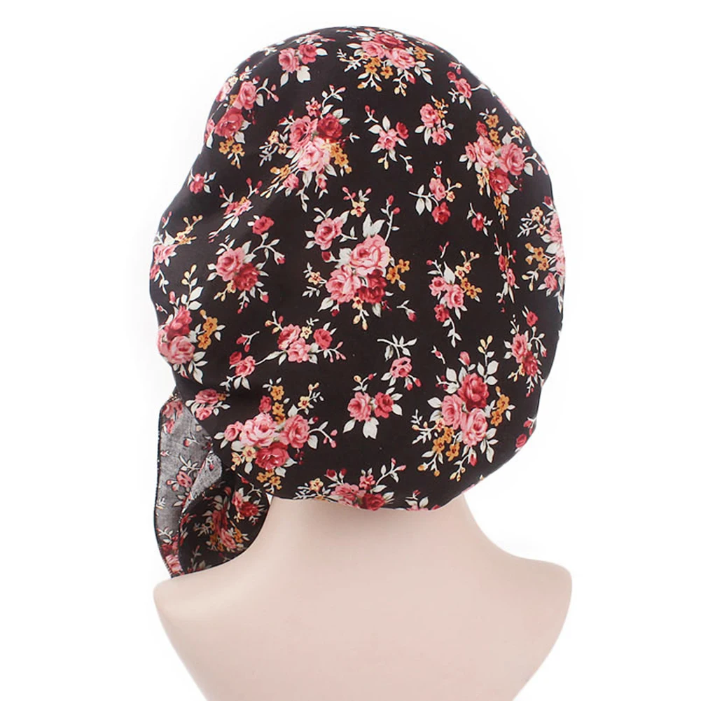 

Women Floral Print Muslim Scarf Cap Long Tail Cotton Turban Hijabs Hat Adjustable Elastic Cloth Hair Bands Hair Accessories Wrap