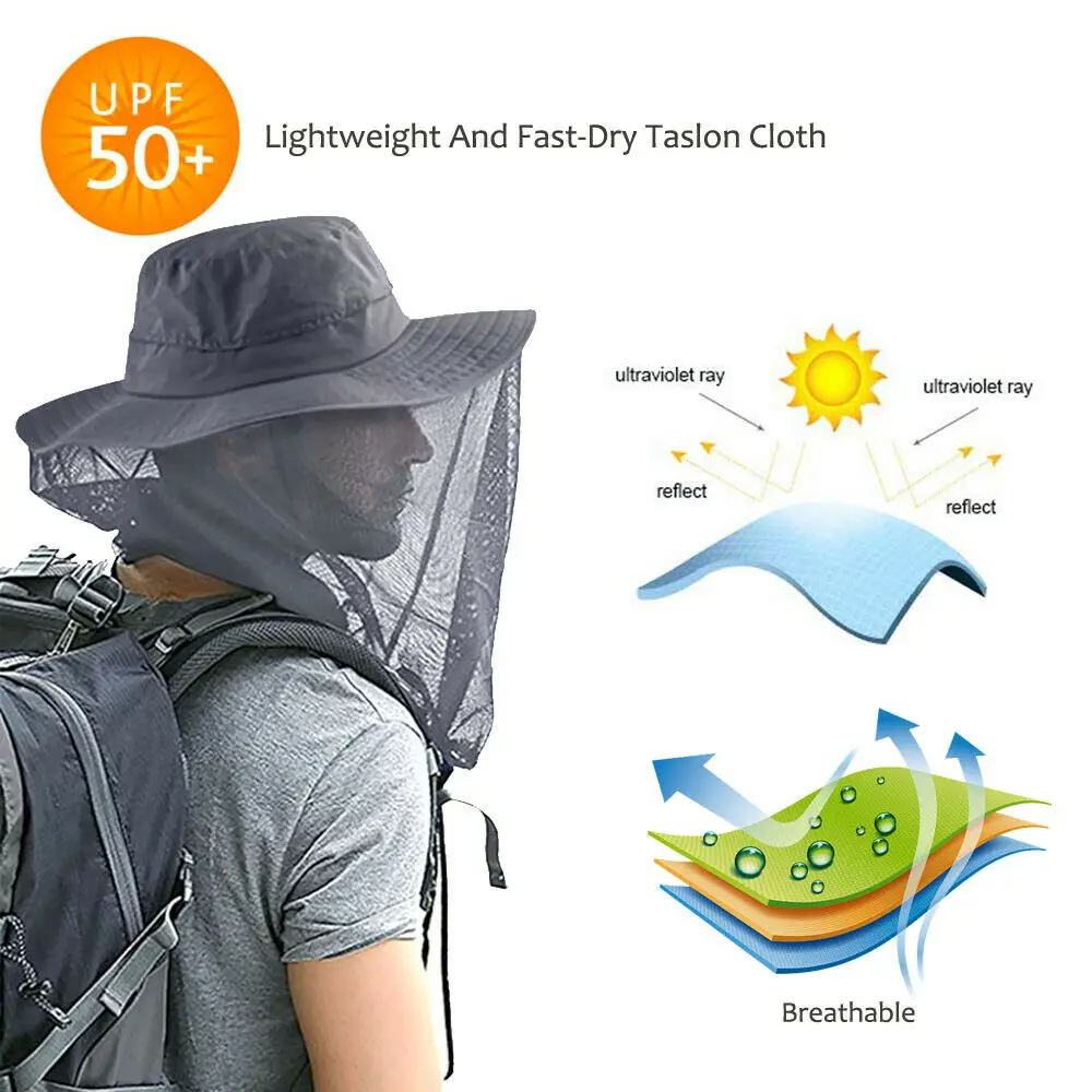 Buy New Unisex Mosquito Net Sun Hat Wide Brim UV Protection With Insect Repellent Mesh Cover Fishman on