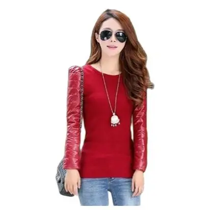 Женский свитер с воротником-хомутом из искусственной кожи зимний | Женская