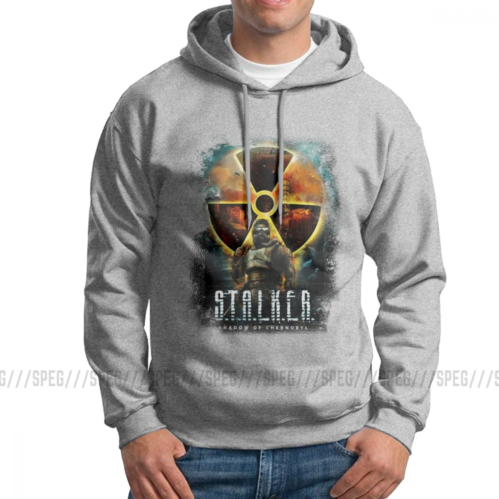 Stalker Shadow Of Чернобыль, мужские толстовки с капюшоном, хлопок, юморная толстовка, Оригинальная одежда, топы - Цвет: Серый