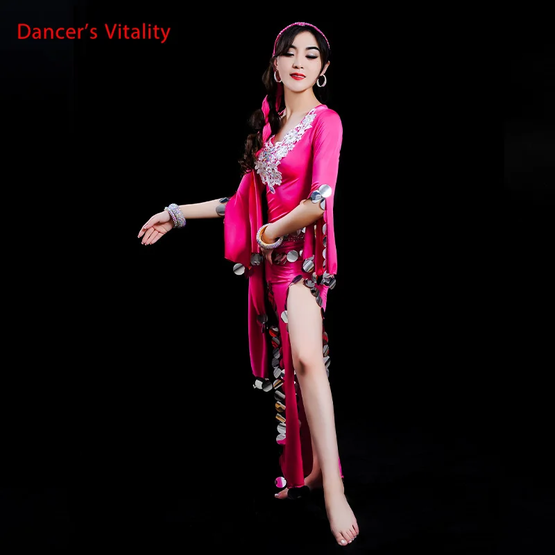 

Stage Performance Suit Sling Long Dress Robe Khalegy Shakes Robes Belly Dance Show Wear Handmade Egypt Dance Outfit Loose Red