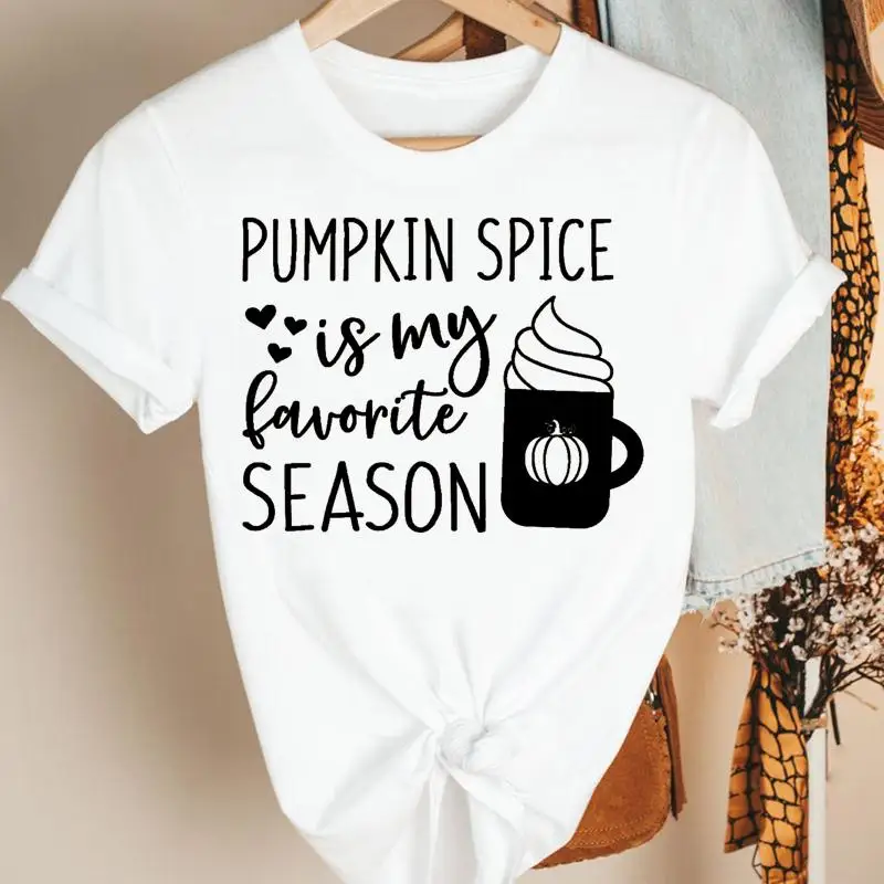 

Autumn Fall Pumpkin New Lovely Cute Thanksgiving Halloween Print Graphic Tee Top Women Clothing Cartoon Tshirt Female T-shirt