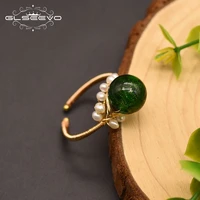 glseevo green glass natural fresh water pearl ring for women girl lovers wedding engagement party gift luxury jewellery gr0252