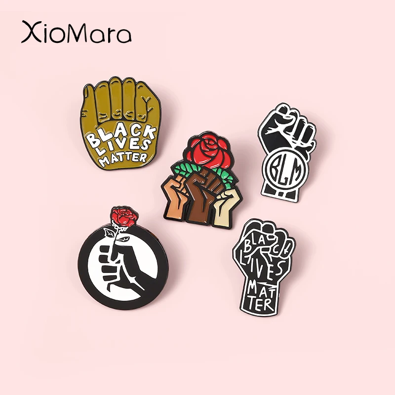 Черные эмалированные булавки Lives Matter броши с розами и кулаками значки отворотами