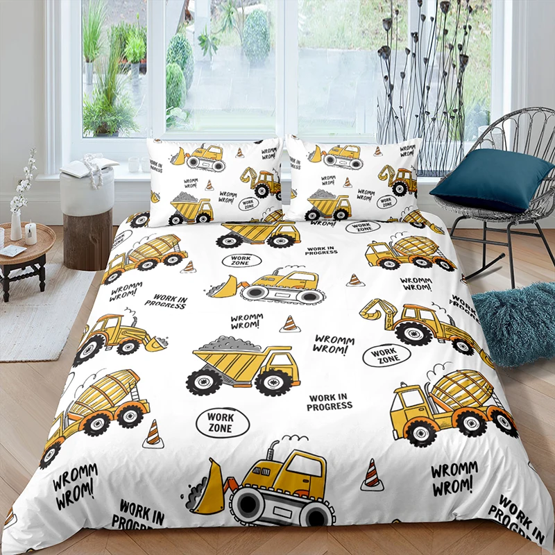 

oentyo 3pcs Cartoons Car Pattern Bedding Sets High Quality kids boys Duvet Cover Comforter Soft Twin Single Full Queen King Size