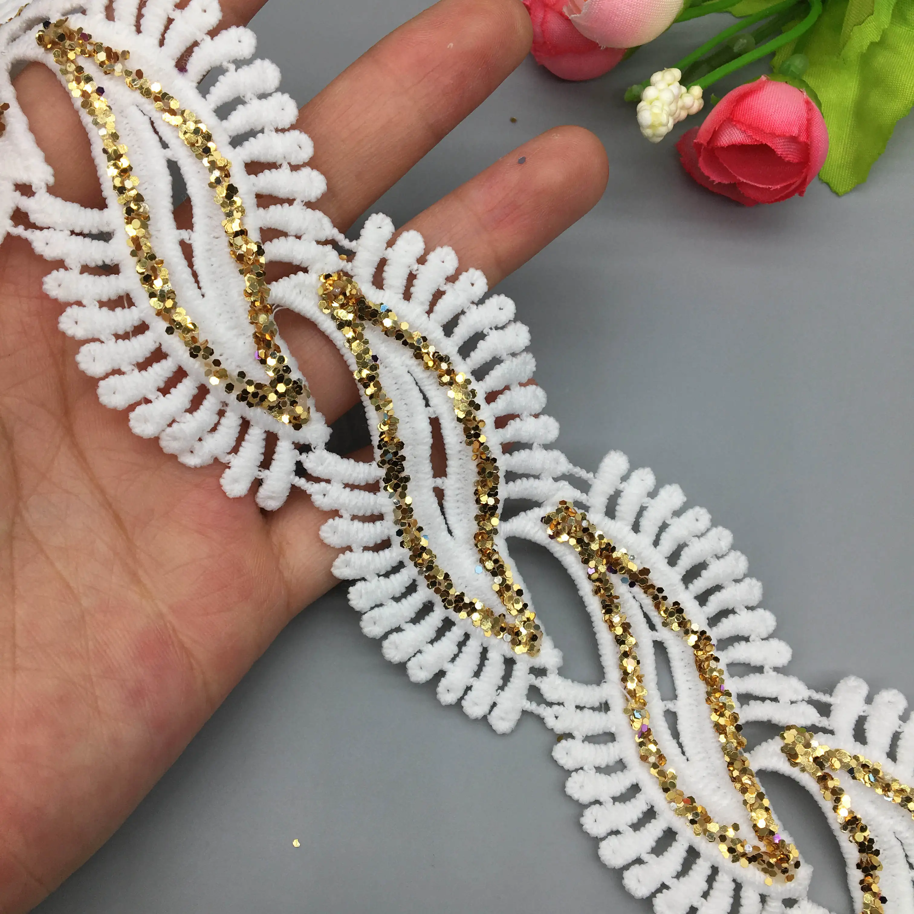 1 ярд 4 см белые ресницы золотые блестящие губы кружевная лента блестящая отделка