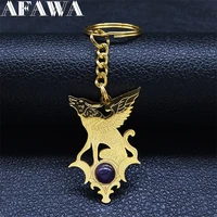 witchcraft stainless steel moon flying wolf key chain gold color purple crystal keyrings jewelry acero inoxidable joyeria k2255s