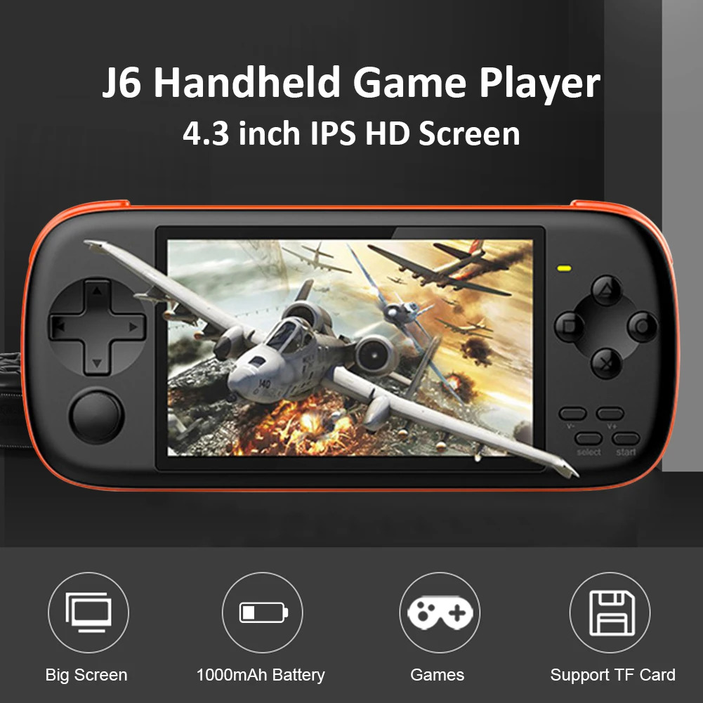 

FOR Powkiddy J6 Handheld Portable Game Console 4.3 inch IPS Screen HD 128-bit Simulator Arcade Game Player best gift for