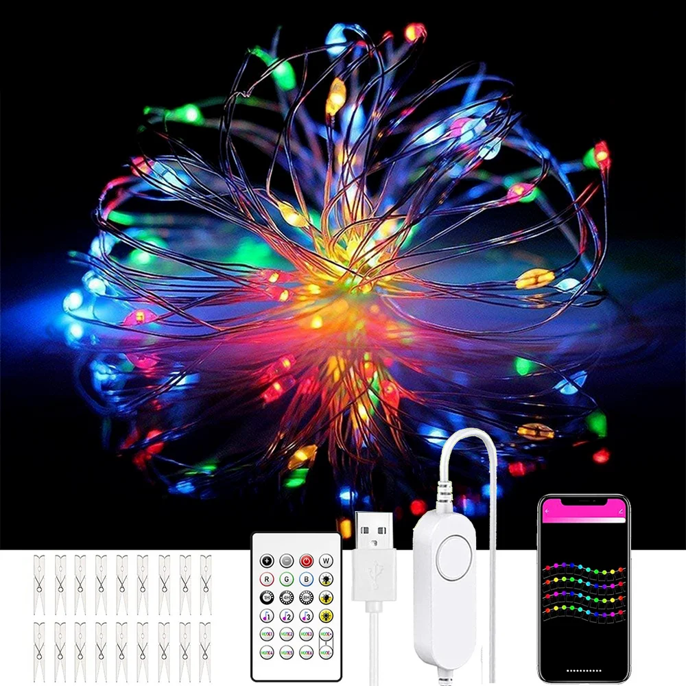 СВЕТОДИОДНАЯ Гирлянда RGB с зажимом для фотографий умсветильник светильник USB 5 м 50