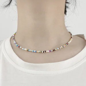 Красочные ожерелья с рисовой бусиной для женщин подростков девушек регулируемое простое богемное ожерелье-чокер до ключиц модные пляжные украшения