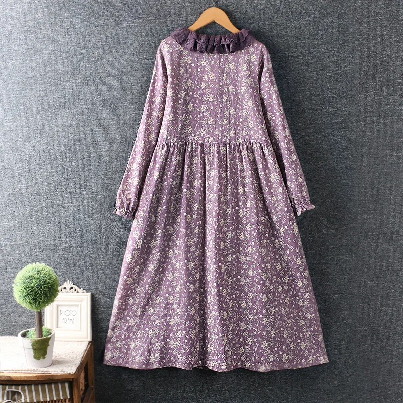 

Autumn Dress Women 2021 Sweet Floral Long Sleeve Drastring Waist Casual Midi Dresses 79-21182