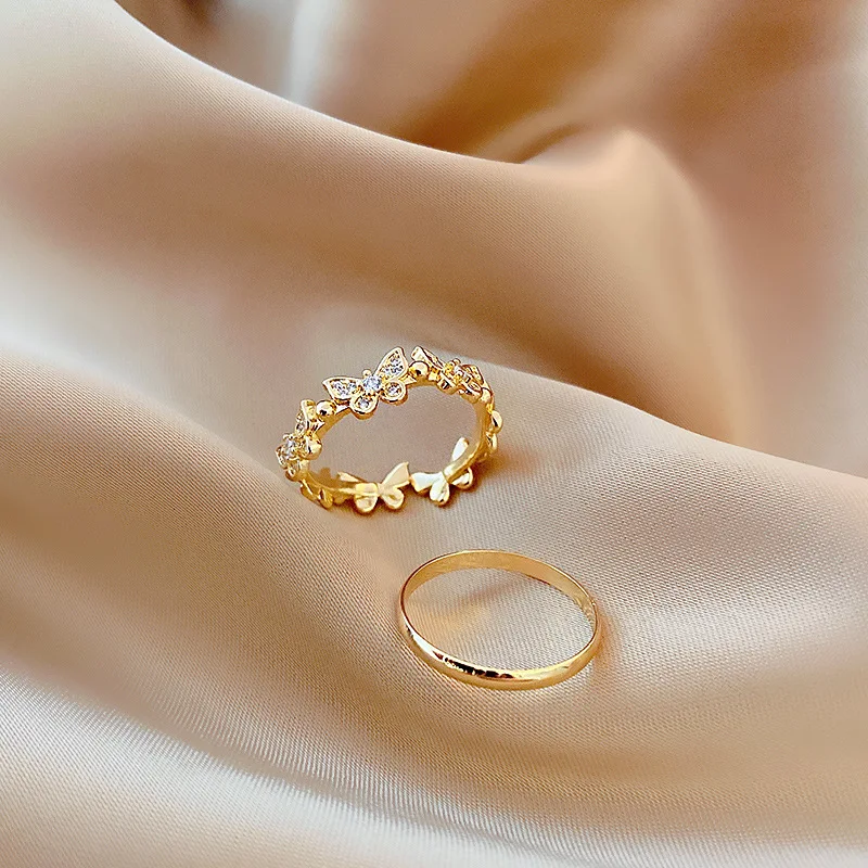 

Korean Style Trendy Super Fairy Girl Heart Personality Butterfly Ring for Women Suit Temperament Elegant Two-piece Bracelet