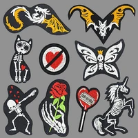 bike bat cat skull skeleton patches embroidery stripe on clothes iron on punk style sticker diy rose appliques garment accessory