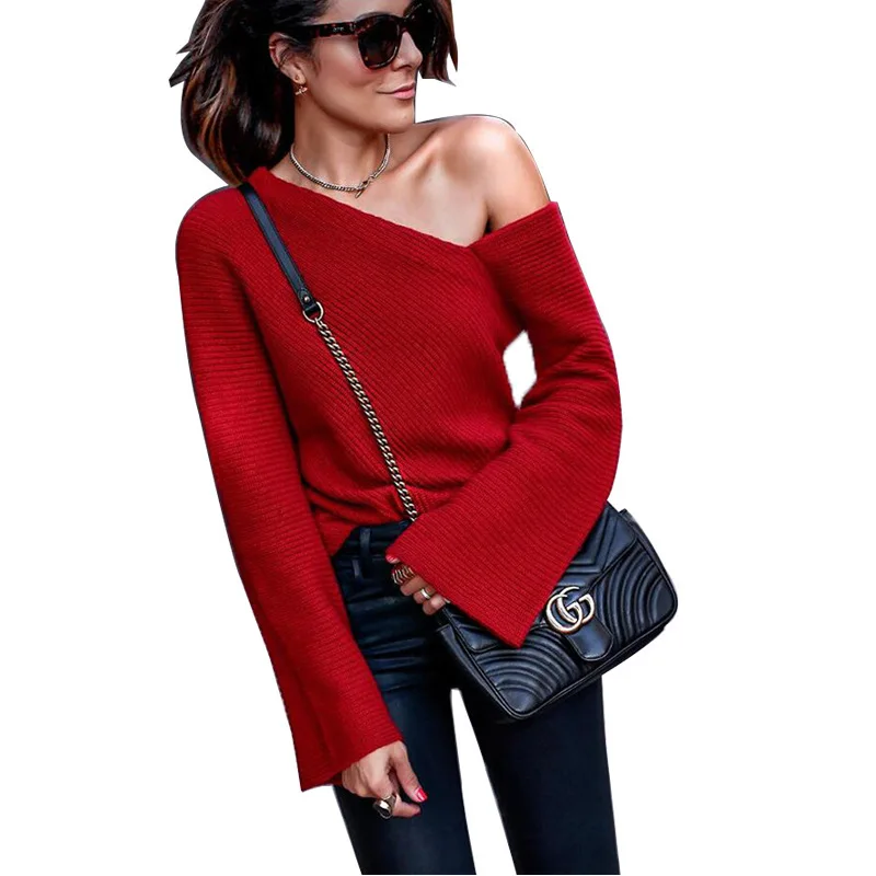 Свитер женский трикотажный с открытыми плечами и рукавами-фонариками - купить по