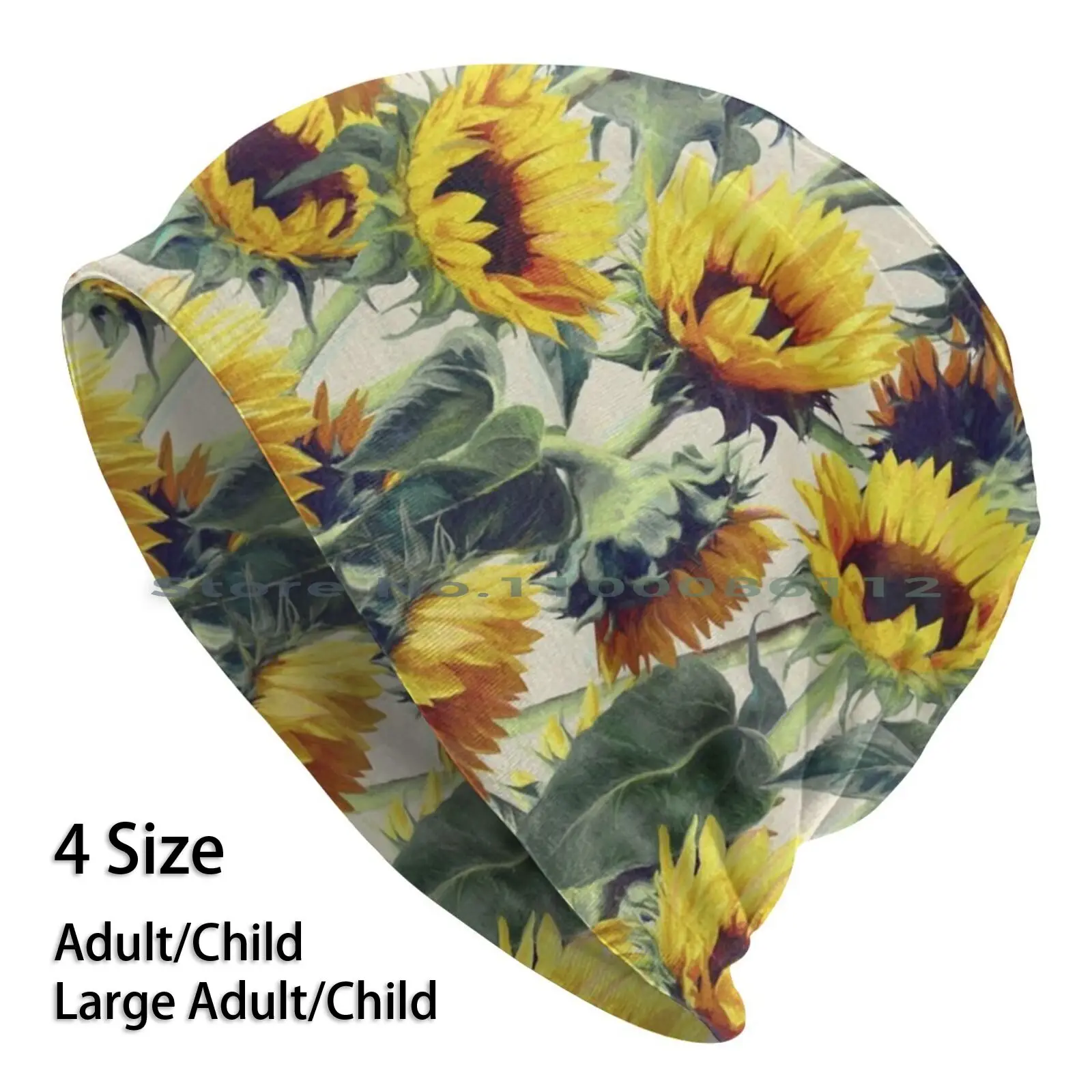 

Sunflowers Forever Beanies Knit Hat Sunflowers Floral Pattern Painted Yellow Olive Green Cream Grey Bright Happy Cheerful Home