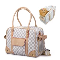 hands free shoulder pet pouch tote comfort pet dog carrier outdoor travel handbag mesh faux leather single shoulder bag