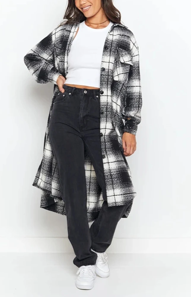 

Women's Blouses Button Up Long Plaid Flannel Shirt Cardigan Long Sleeve Pocket Jacket Boyfriend Tendy Shirt Spring Fal Clothing