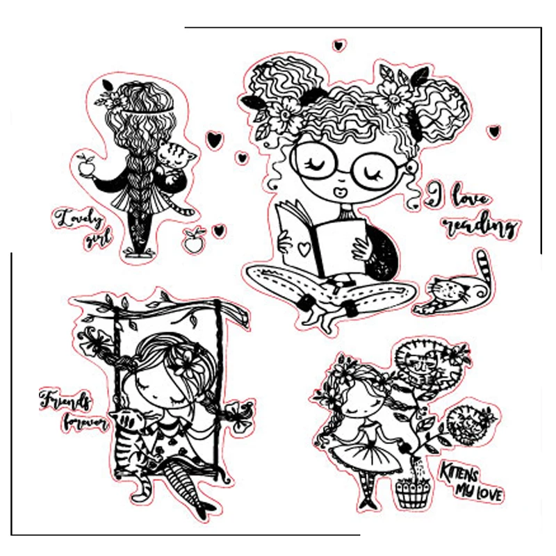 

Girl Reading Clear Stamps Scrapbooking Crafts Decorate Photo Album Embossing Cards Making Clear Stamps New