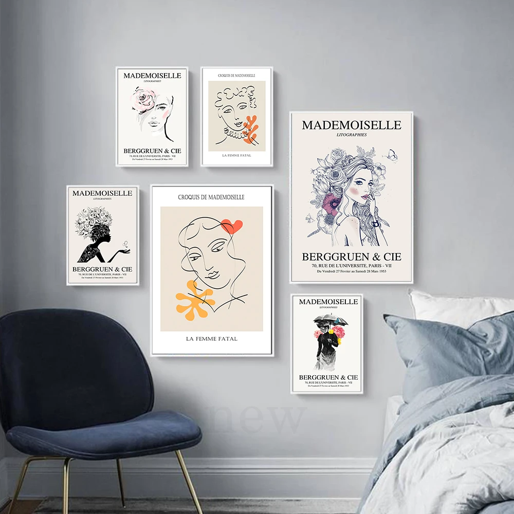 

Femme Fashion Posters Abstract Mademoiselle Exhibition Print Canvas Art Painting Wall Pictures Modern Living Room Home Decor