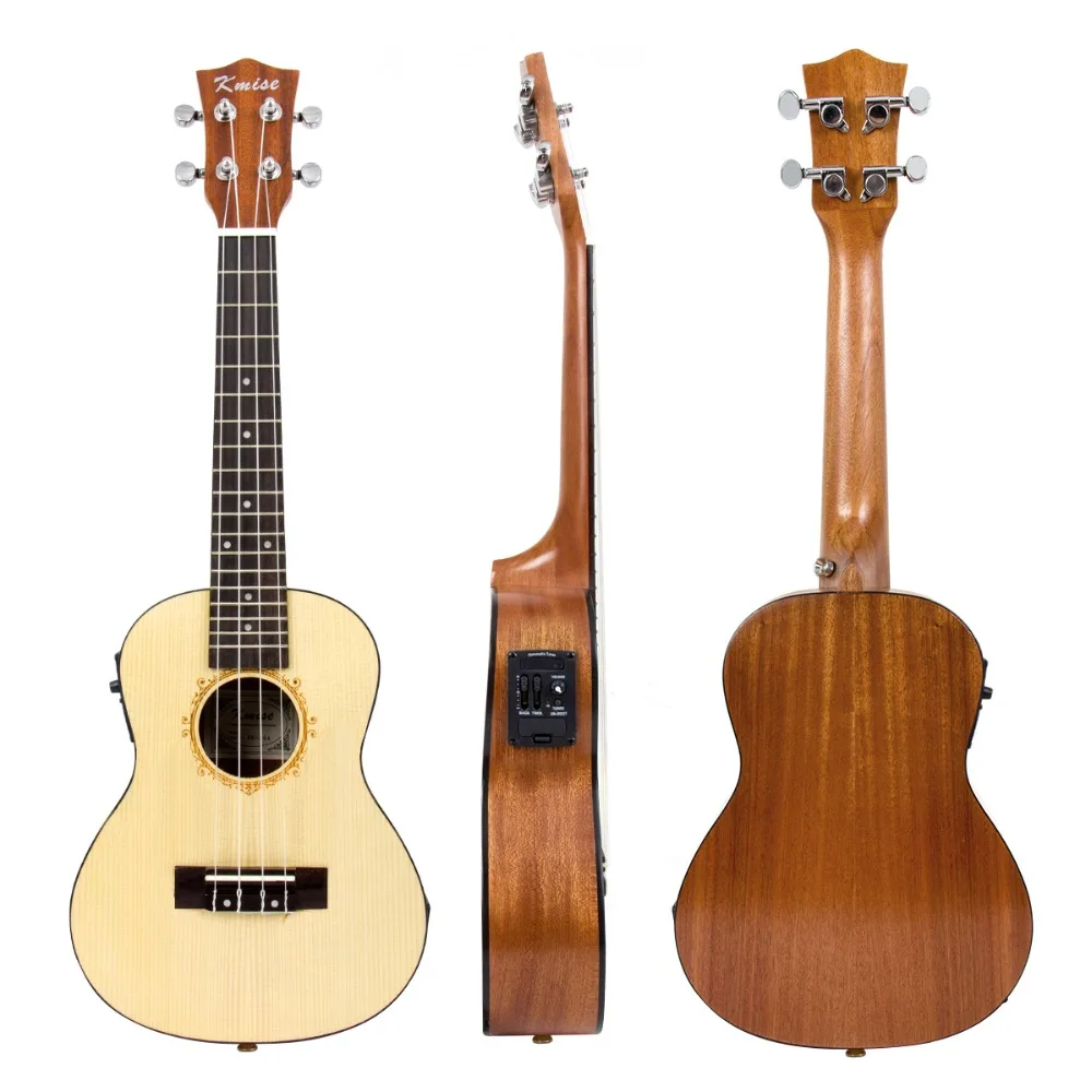 Kmise Гавайские гитары укулеле концертный Электрический Acousitc твердая ель Ukelele 23 дюймов Уке с профессиональным гитарным кабелем стартовый комплект